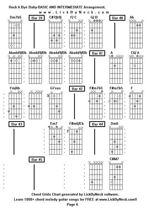 Chord Grids Chart of chord melody fingerstyle guitar song-Rock A Bye Baby-BASIC AND INTERMEDIATE Arrangement,generated by LickByNeck software.